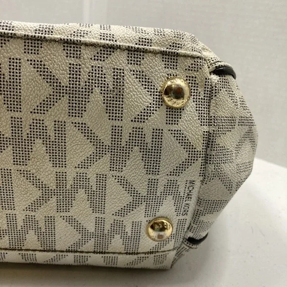 Michael Kors Harper MK‎ Signature Chain Tote Purse White/Blk With MK Wallet - Picture 15 of 16